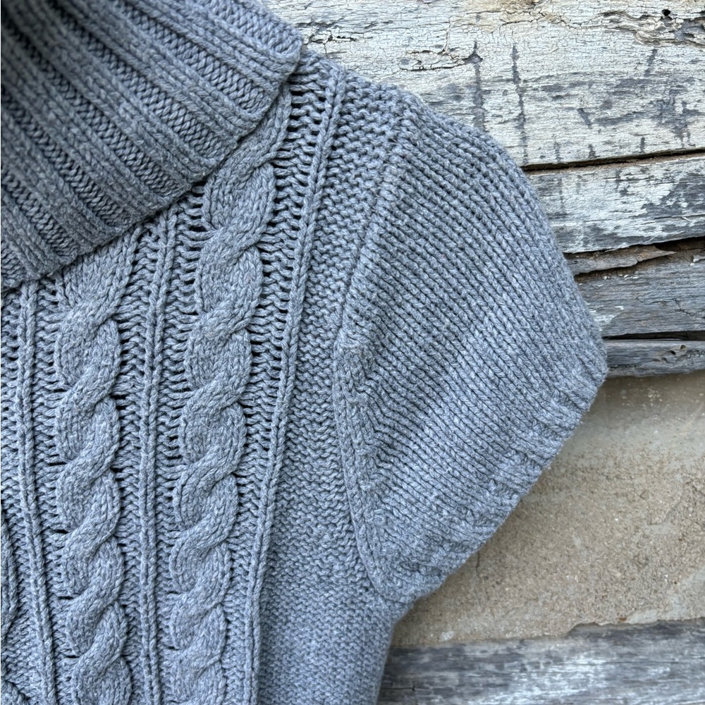 Willi Smith Gray Cable Knit Short Sleeve Turtleneck Sweater Size M - Picture 5 of 10